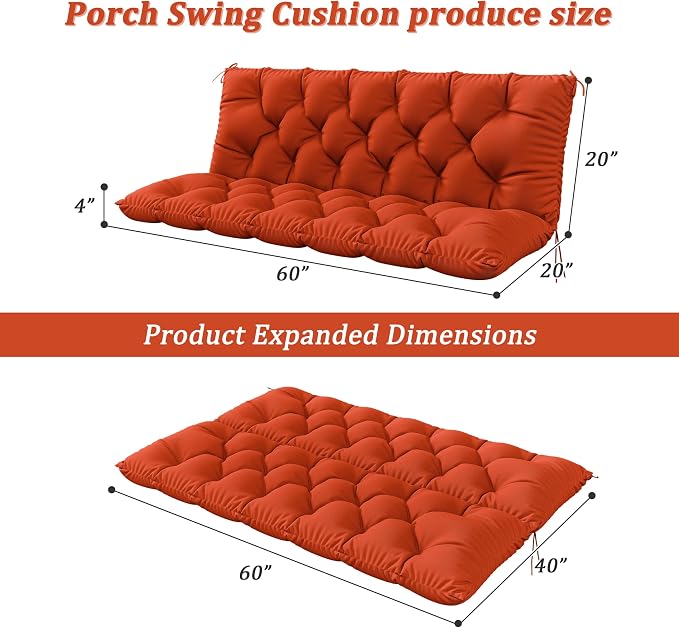Porch Swing Cushion with Backrest 2-3 Seater Outdoor Bench Cushions Waterproof - Image 2