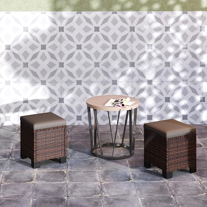 Outsunny 2 Pieces Outdoor Patio Ottomans, All Weather Wicker Outdoor Footstools - Image 8
