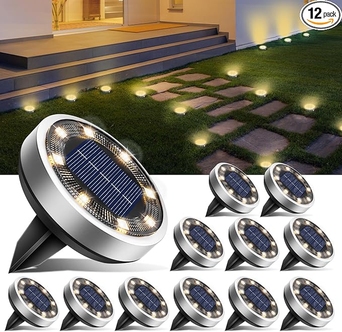btfarm 12 Pack Solar Lights Outdoor, 8 LED Solar Ground Lights IP65 Waterproof by btfarmdecorativelighting