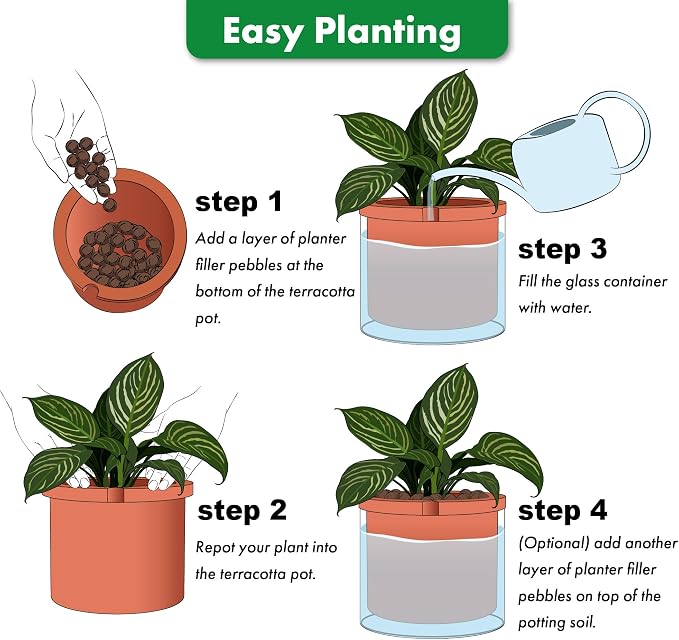 Phoenix Vine 8 Inch Self Watering Planter Pots, Design White Terracotta Pots - Image 3