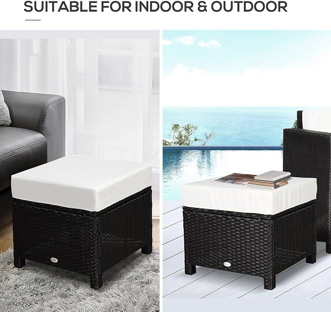 Outsunny 20" Patio Wicker Ottoman, Additional Seating, Side Table - Image 7