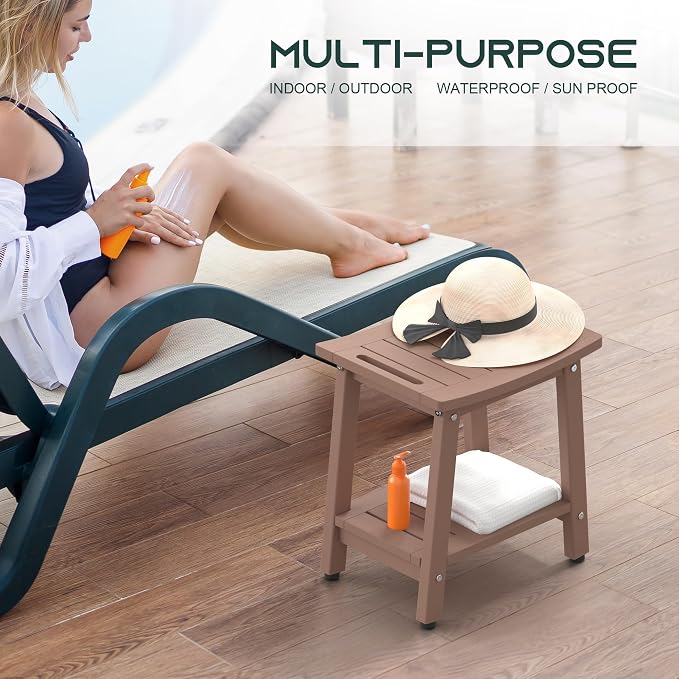 Shower Bench for Inside Shower, Teak Brown HDPE Shower Stool Waterproof - Image 7