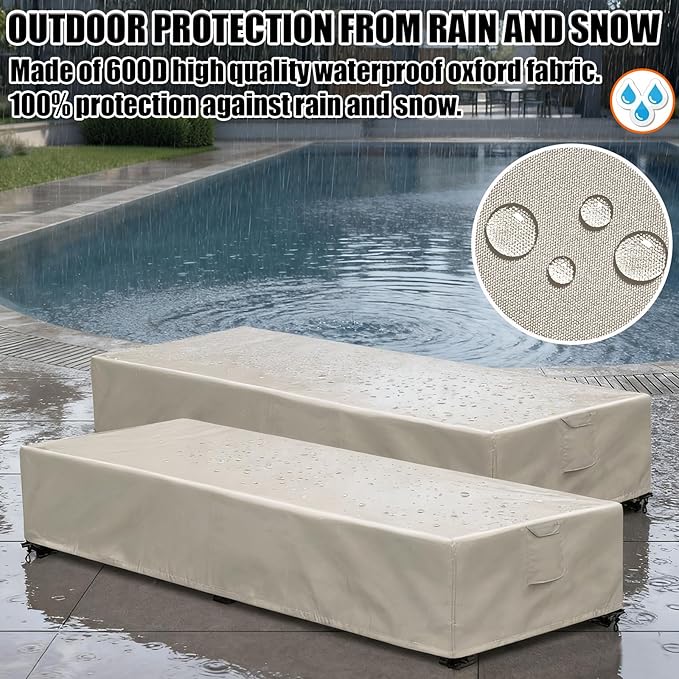 Outdoor Chaise Lounge Cover 2 Pack Patio Lounge Chair Covers Waterproof 600D - Image 4