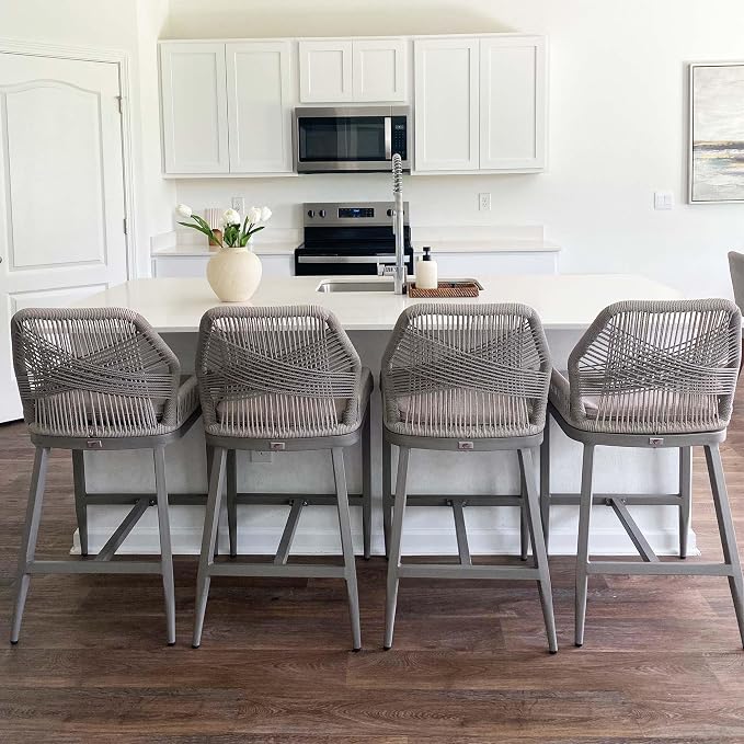 PURPLE LEAF Counter Height Bar Stools Set of 4 Woven Aluminum Modern Barstools - Image 3