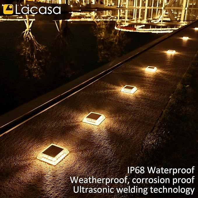 Lacasa Solar Deck Lights, 4 Pack 30LM LED Dock Light Warm White 2700K, Outdoor - Image 4