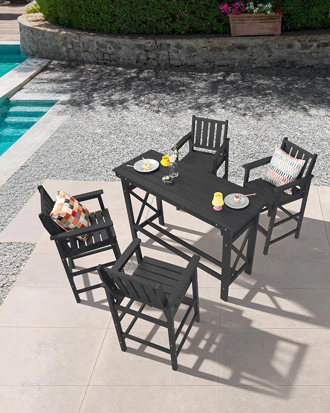 5-Piece HDPE Patio Bar Set, Rectangular Bar Height Table and 4 Adirondack Bar - Image 3