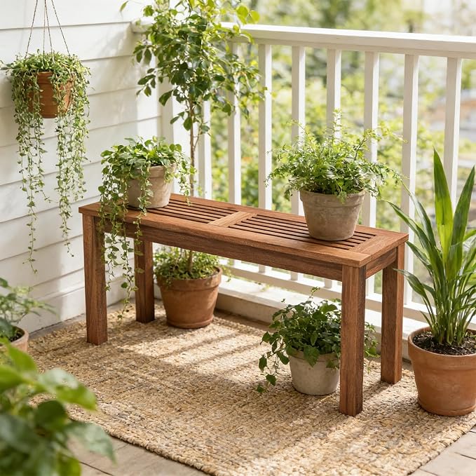 ERGOMASTER Wooden Backless Outdoor Bench Set of 1, 2-Person Indoor Outdoor - Image 6