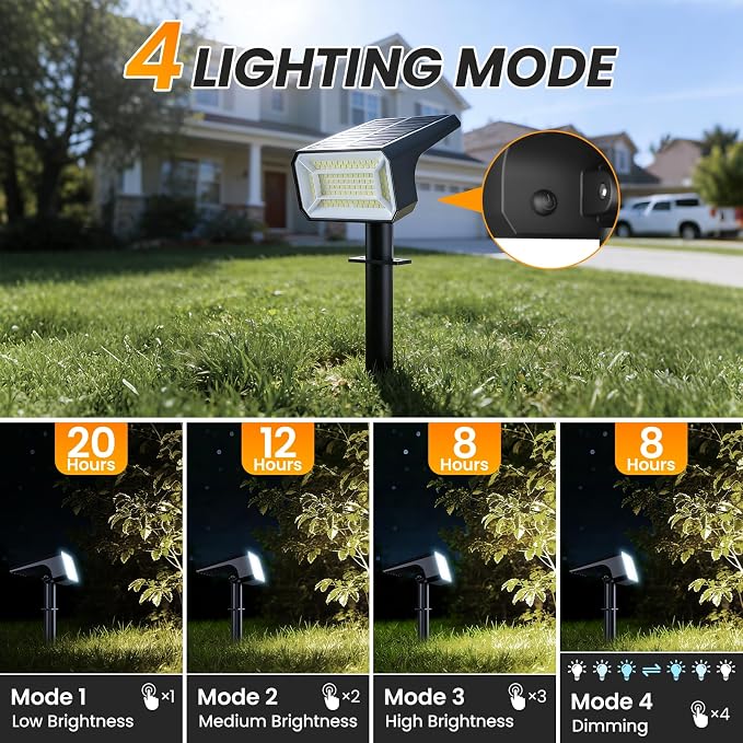 Fabrito Solar Spot Lights Outdoor 8 Pack, Auto On/Off Spotlights, IP67 - Image 3