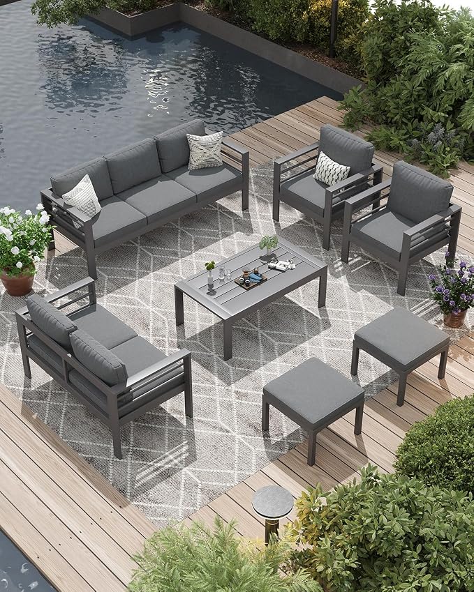 AECOJOY Aluminum Patio Furniture Set, 9 Seats Modern Outdoor Furniture by AECOJOY