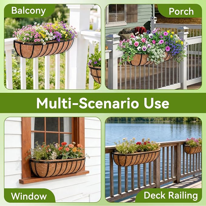 Halatool 2 Pack Heavy-Duty Metal Deck Railing Planter Box, 24 Inch - Image 7