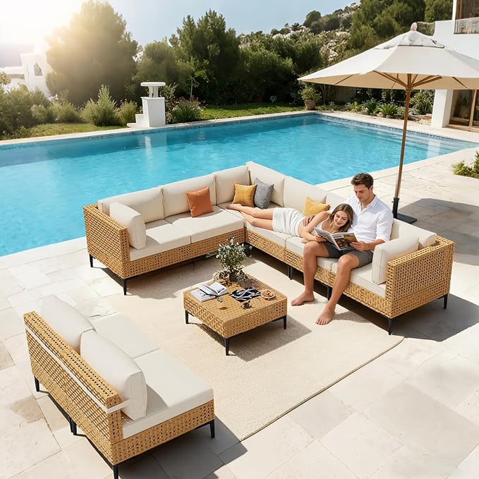 ABCASA Patio Furniture Set, Boho Patio Conversation Set Sectional Sofa - Image 3