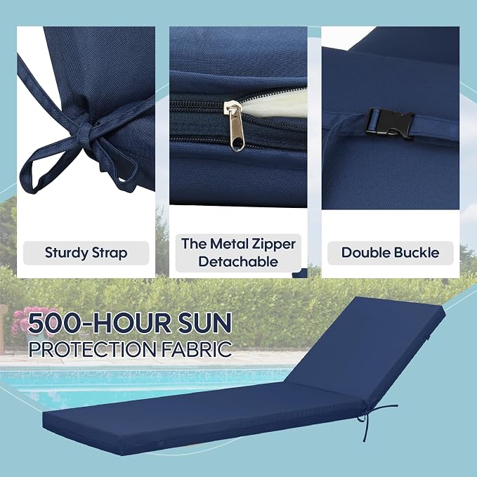 Only choice Outdoor Chaise Lounge Cushion Set of 2, Replacement Seat Cushion - Image 5