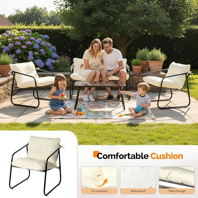 VINGLI 4 Piece Patio Conversation Set, Outdoor Furniture Set - Image 3