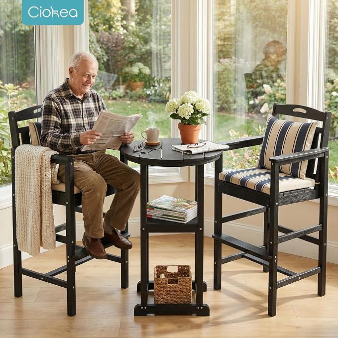 Ciokea 3-Pcs Bistro Table and Chairs, All-Weather Round High Top Bar Table - Image 2