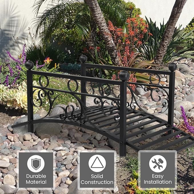 40.16" Metal Arch Garden Bridge, Ourdoor Decorative Iron Foot Bridge - Image 7