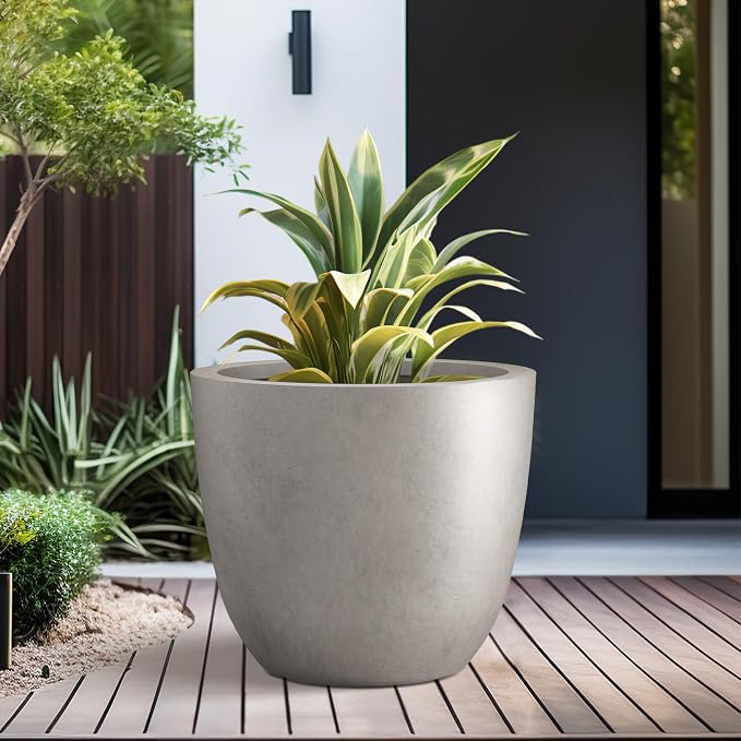 Kante 10 Inch Dia Round Concrete Planter, Indoor Outdoor Large Plant Pot - Image 4