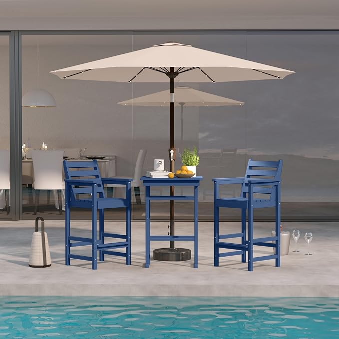 Bar Height Adirondack Chairs and Table Set, Outdoor Patio Bar Set by PatioKingdom