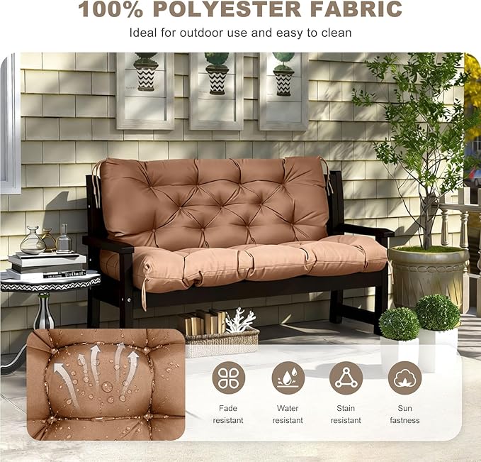Porch Swing Cushion with Backrest, Waterproof Bench Cushion - Image 2