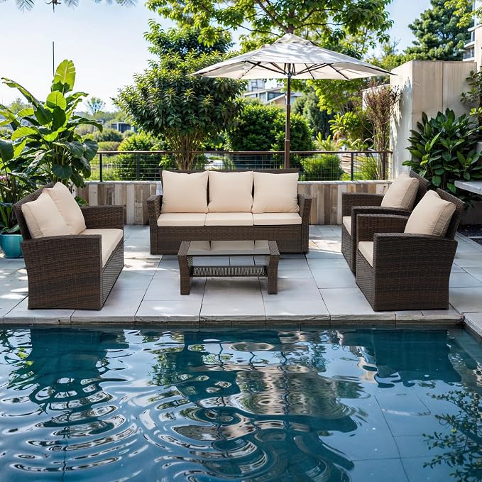 Wisteria Lane 5 Piece Outdoor Patio Furniture Sets, Wicker Conversation Set - Image 8
