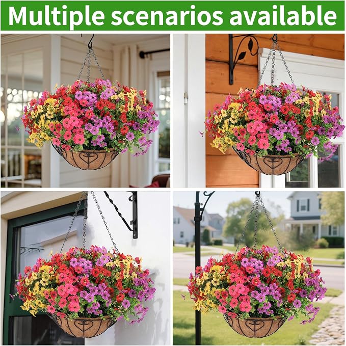 Artificial Hanging Flower for Outdoors, Fake Hanging Basket for Outside - Image 6