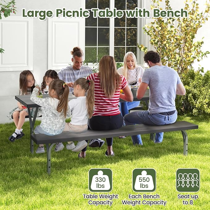 Giantex 6FT Picnic Table Bench Set Outdoor Camping All Weather Metal Base - Image 5