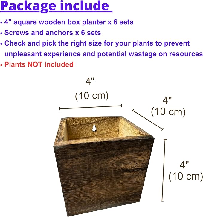 LaLaGreen Wood Planter Boxes for Indoor Plants Small Square Wall Mounted - Image 2