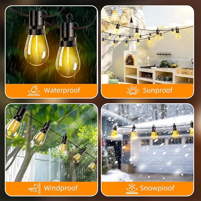 Outdoor Patio String Lights 50ft: S14 LED Shatterproof Bulbs 3 Modes Button - Image 6