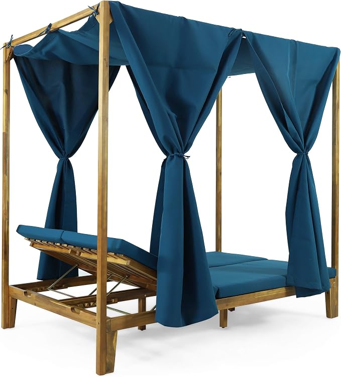 Christopher Knight Home Kinzie Outdoor DAYBED, Teak + Blue - Image 3