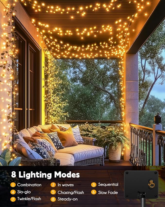 120LED 10FT Solar Fairy Lights Outside Waterproof, 8 Lighting Modes IP65 - Image 5