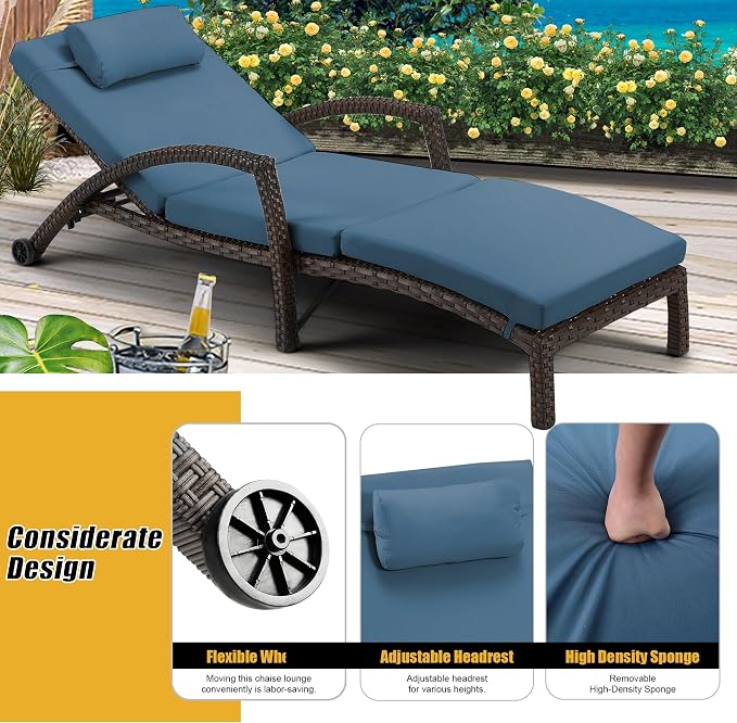 HOMREST Chaise Lounge Chairs Set of 6, PE Rattan Wicker Patio Lounge Chair - Image 5