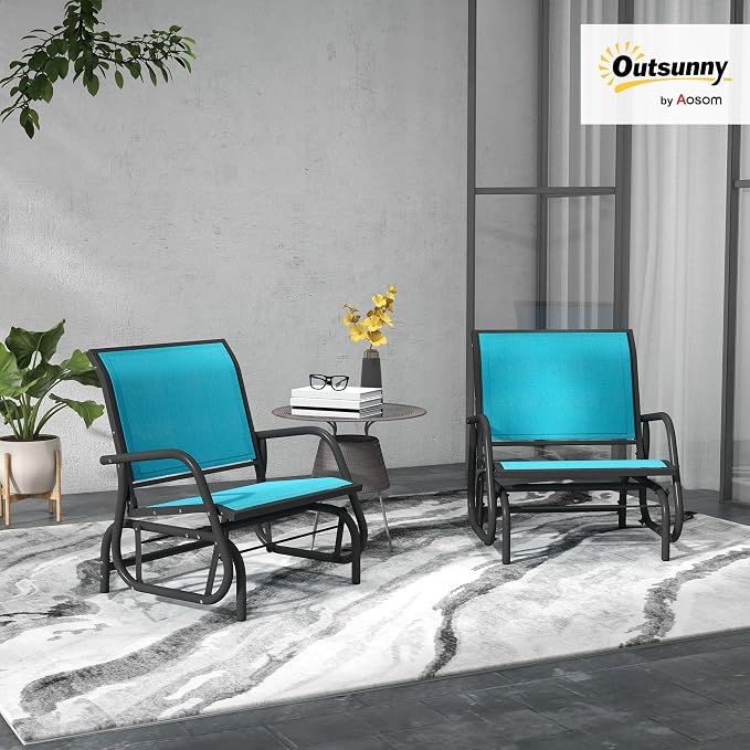 Outsunny Porch Glider Set of 2, Metal Frame Swing Glider Chair - Image 2