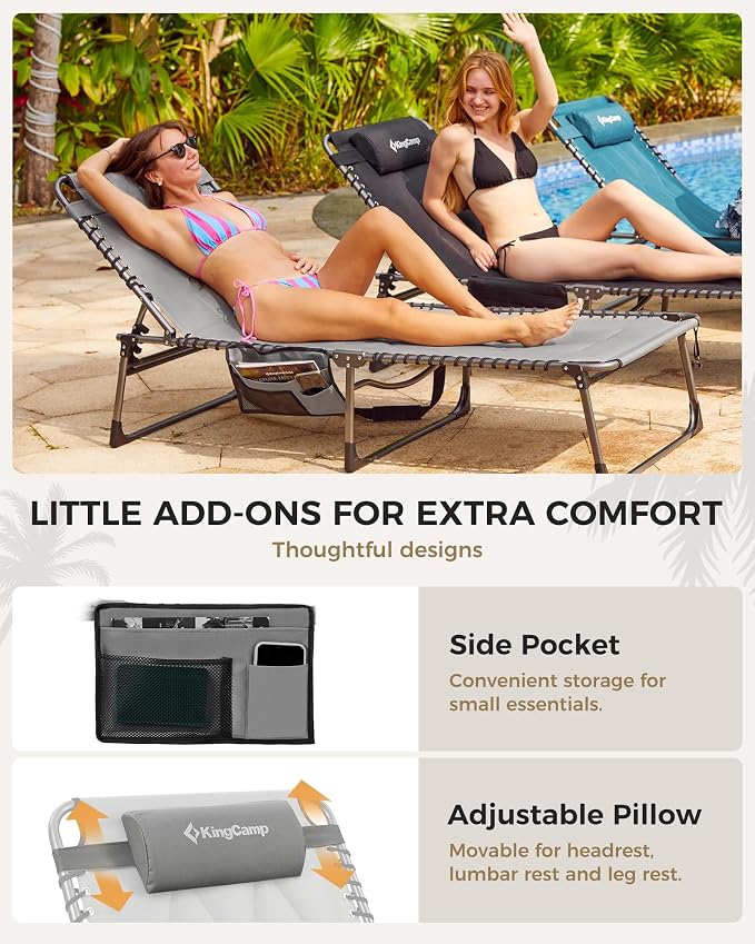 KingCamp Oversized Tanning Chair, Extra-Wide Padded Folding Chase Lounge Chairs - Image 7