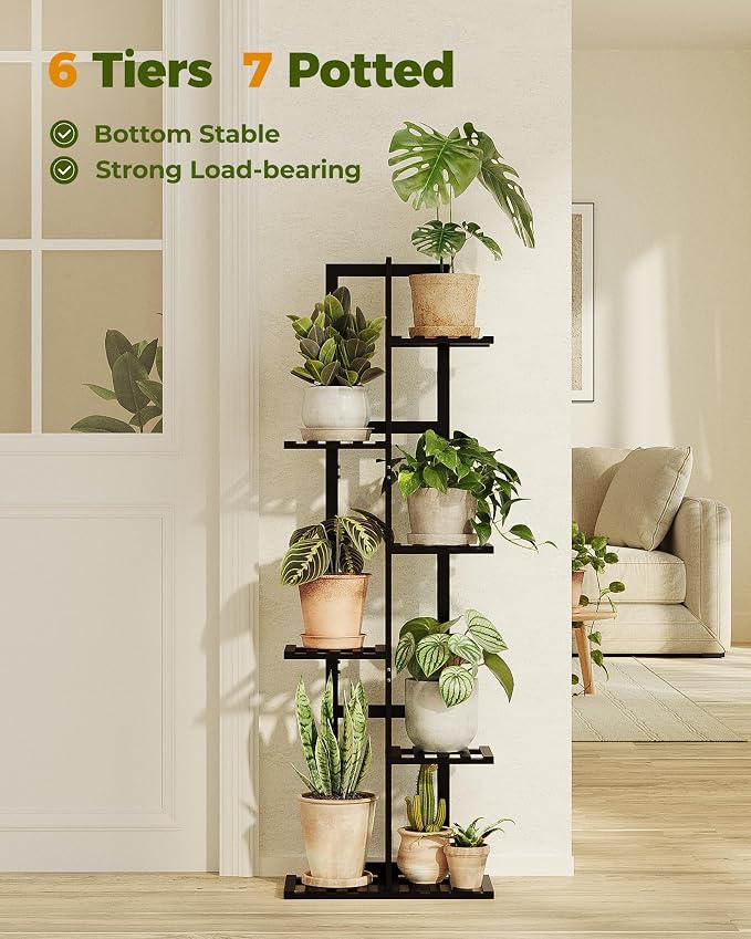 Bamworld Bamboo Plant Stand Indoor 6 Tiered Plant Shelf Outdoor Corner Plant - Image 4