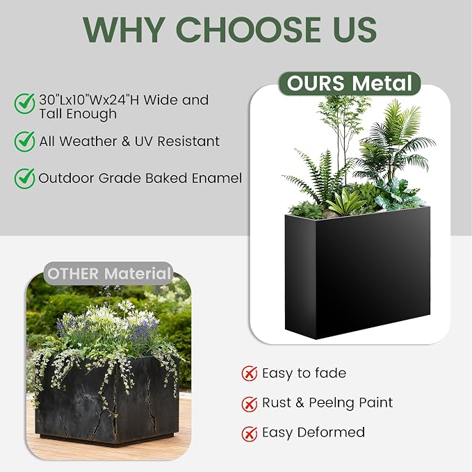 All-Weather Large Metal Planter Box, Modern Tall Outdoor Planters - Image 5