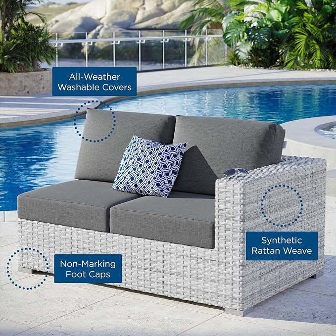 Modway Convene Wicker Rattan Outdoor Patio Right-Arm Loveseat in Light Gray - Image 7