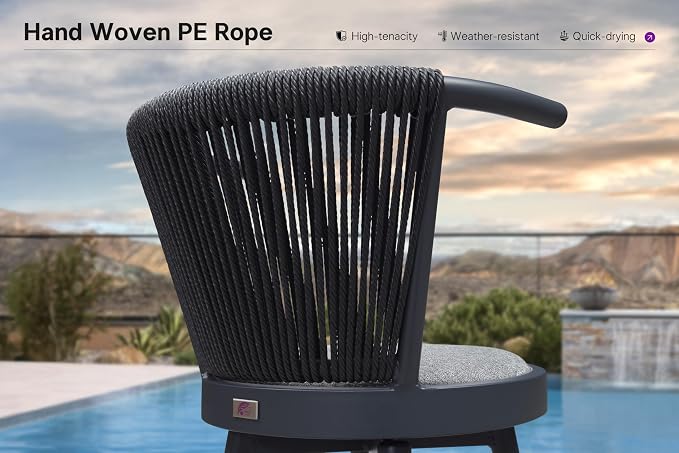 PURPLE LEAF Outdoor Swivel Bar Height Stools Set of 4 Metal Modern Wicker Bar - Image 5