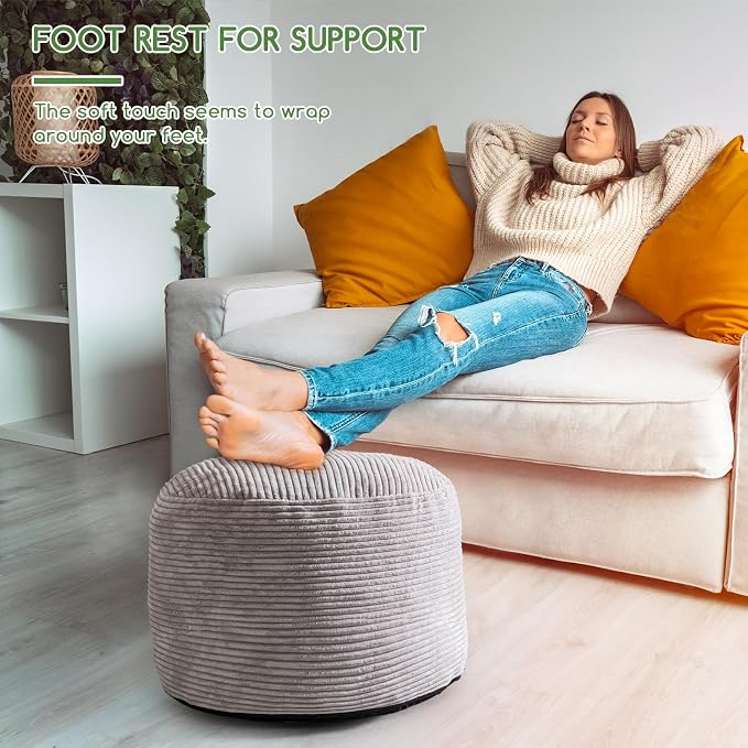 HIGOGOGO Round Stuffed Pouf Ottoman, Corduroy Poufs - Image 5