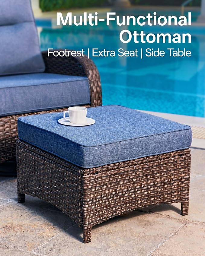 2-Piece Easy Assembly Outdoor Patio Ottomans, All-Weather PE Wicker Footrest - Image 3