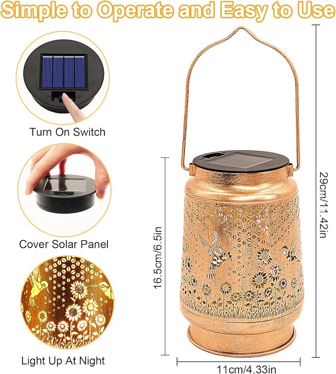 2 Pack Hummingbird Solar Lanterns Outdoor Garden Decor, Gifts - Image 5