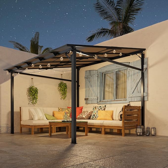 Garvee 10x10 ft Outdoor Lean to Gazebo, Wall Mounted Patio Hardtop Gazebo - Image 5