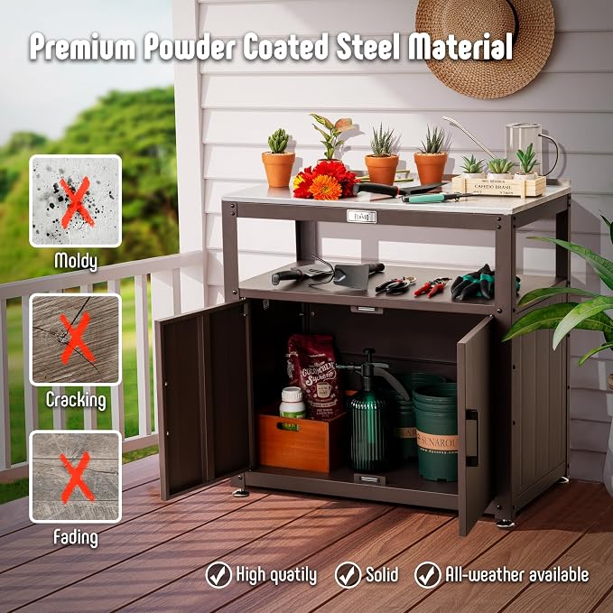 Garden Potting Bench with Storage, Outdoor Potting Table & Garden Work Bench - Image 7