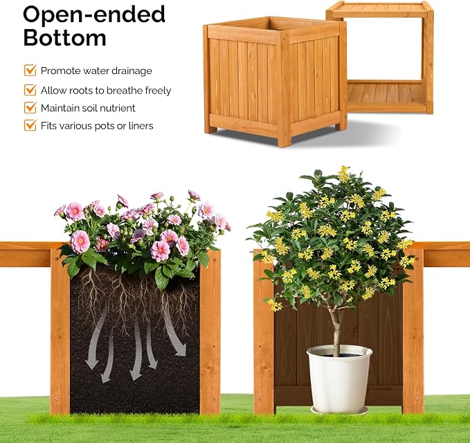 VINGLI Outdoor Wood Bench with Planter Boxes, 2-in-1 All-Weather Porch Bench - Image 5