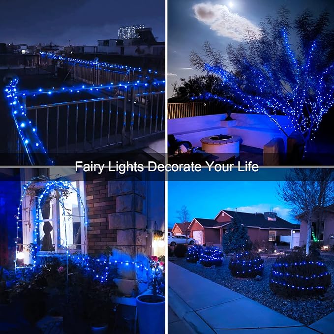 JMEXSUSS 4 Pack 100 LED Solar Fairy Lights, 33ft Blue Solar String Lights - Image 7
