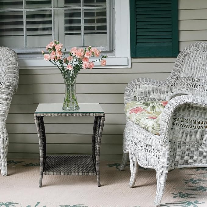 VINGLI Outdoor Wicker Side Table Patio Side Tables - Image 6
