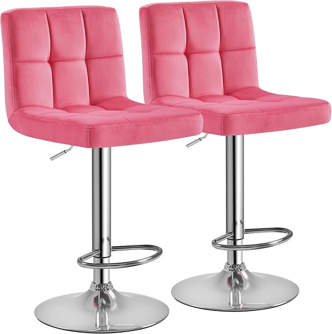 Yaheetech Pink Bar Stools Set of 2, Adjustable Velvet Barstools, Modern Counter by Yaheetech