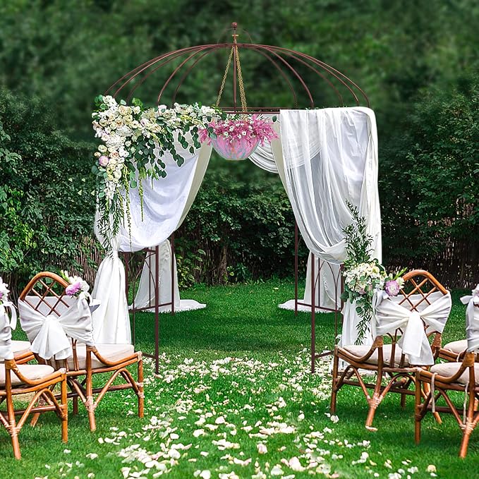 Giantex Birdcage Shape Garden Arbor, 8.4ft High x 7ft Wide, Metal Gazebo Arch - Image 3