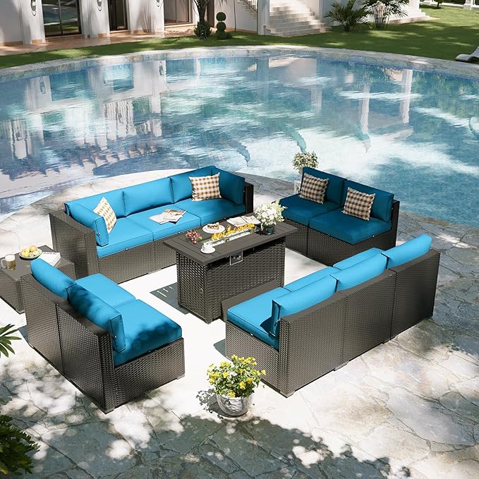 Aoxun Patio Furniture Set with Fire Pit Table, 12 Piece Outdoor Sectional Sofas - Image 9
