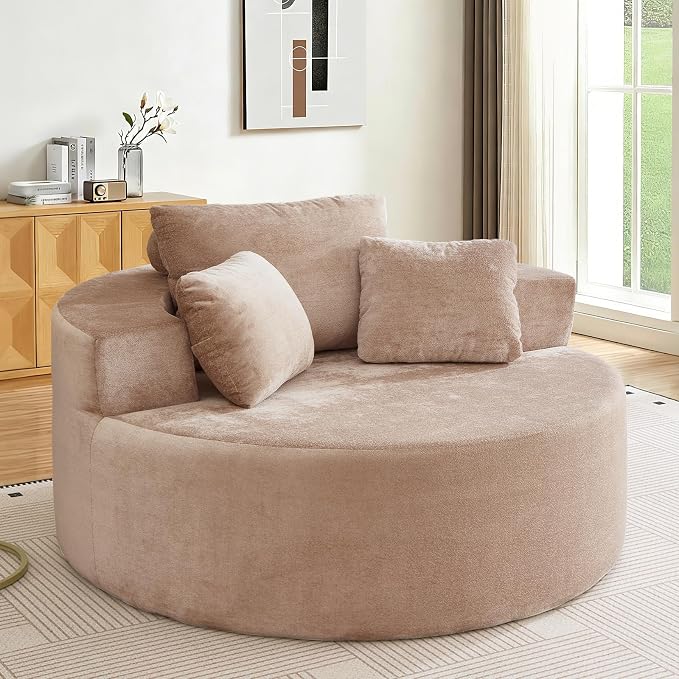 Antetek Oversized Round Chaise Longue Chair Indoor, Modern 55-inch Upholstered - Image 7