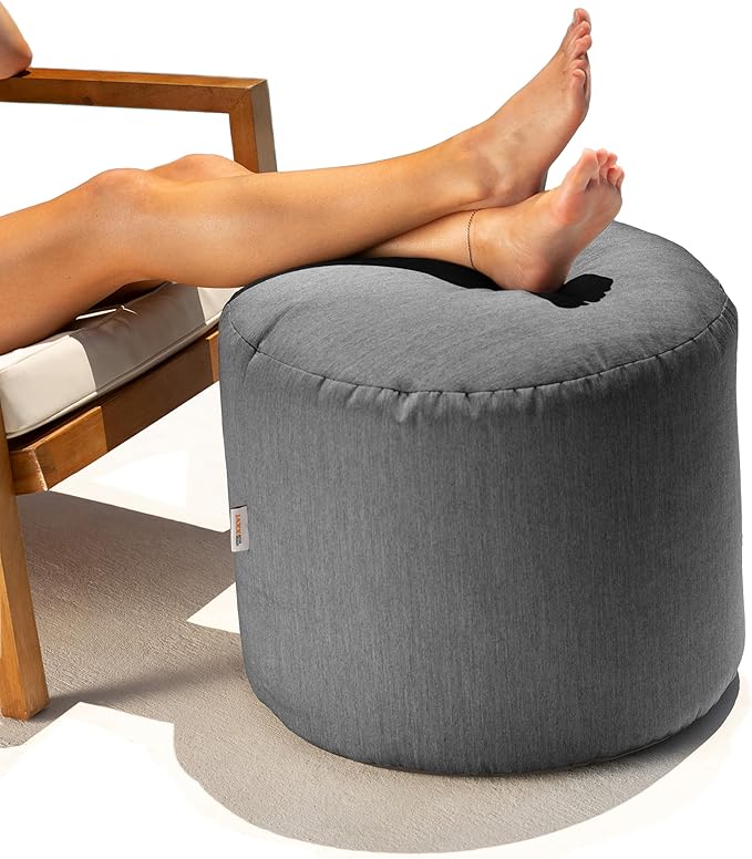Jaxx Spring Indoor/Outdoor Bean Bag Pouf Ottoman, Charcoal Sunbrella by Jaxx