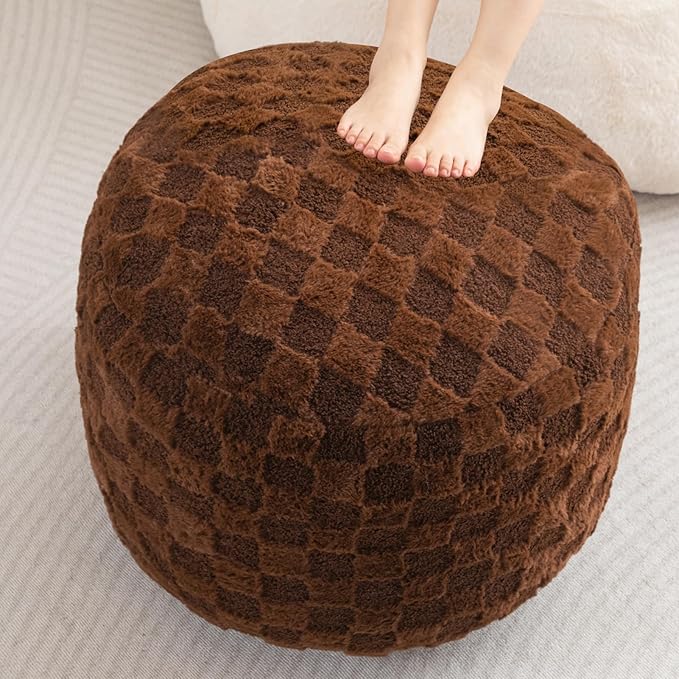 HIGOGOGO Round Stuffed Pouf Ottoman, Plaid Poufs by HIGOGOGO